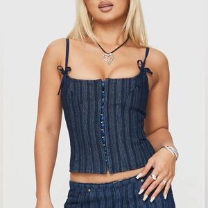 Princess Polly Lioness Charismatic Denim Corset Dark Pinstripe